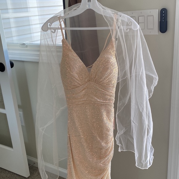 Elizabeth K - GL1814 Ruched Plunging V-Neck Gown With Slit - Picture 7 of 7